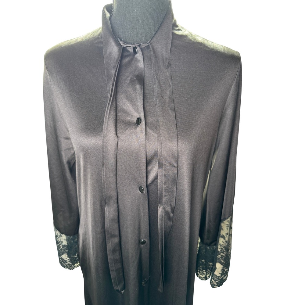 Vintage JCPenney Satin & Lace Long Robe – Black – Size M (1970s–1980s) - Picture 4 of 5